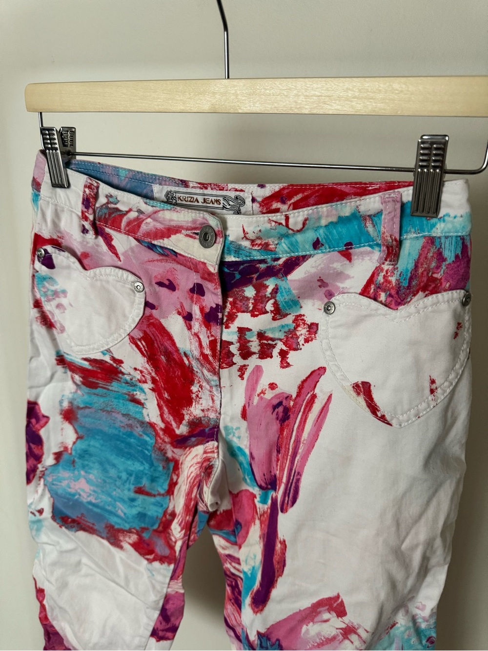 Vintage Krizia Jeans Abstract Print Cropped Jeans Capri Pants Made in Italy